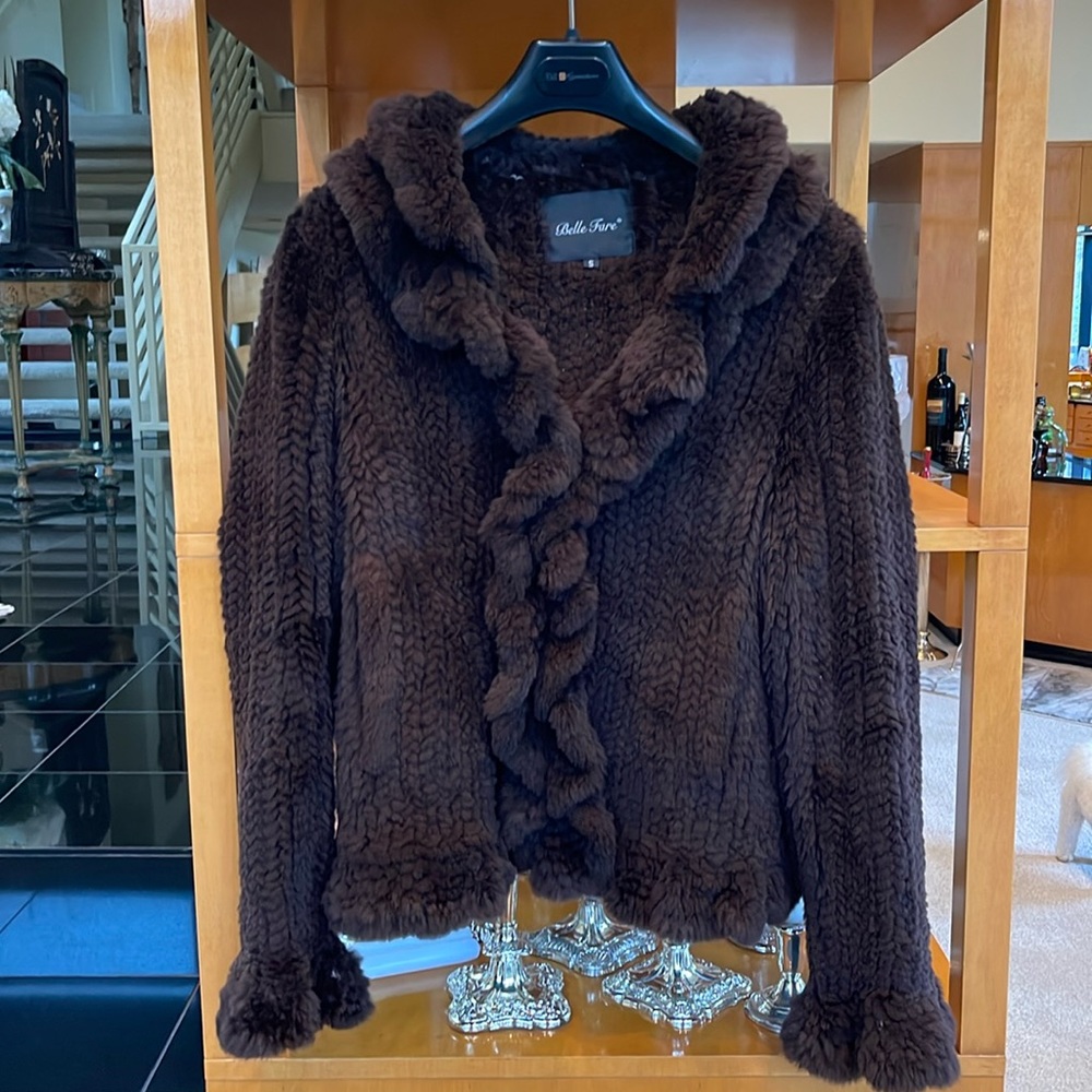 Fur jacket knitted shaved rabbit fur